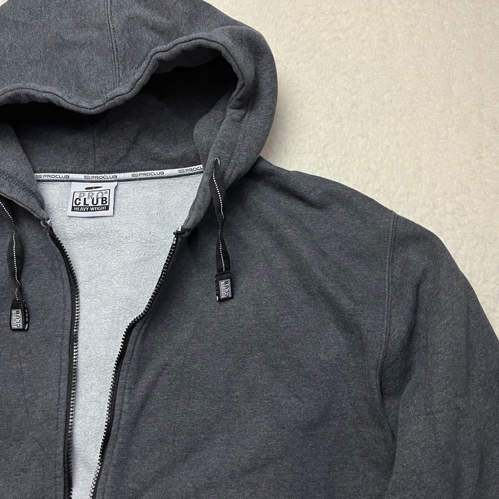 Pro Club Hoodie Mens L Gray Heavy Weight Zip Up Hooded Sweatshirt Fleece Jacket